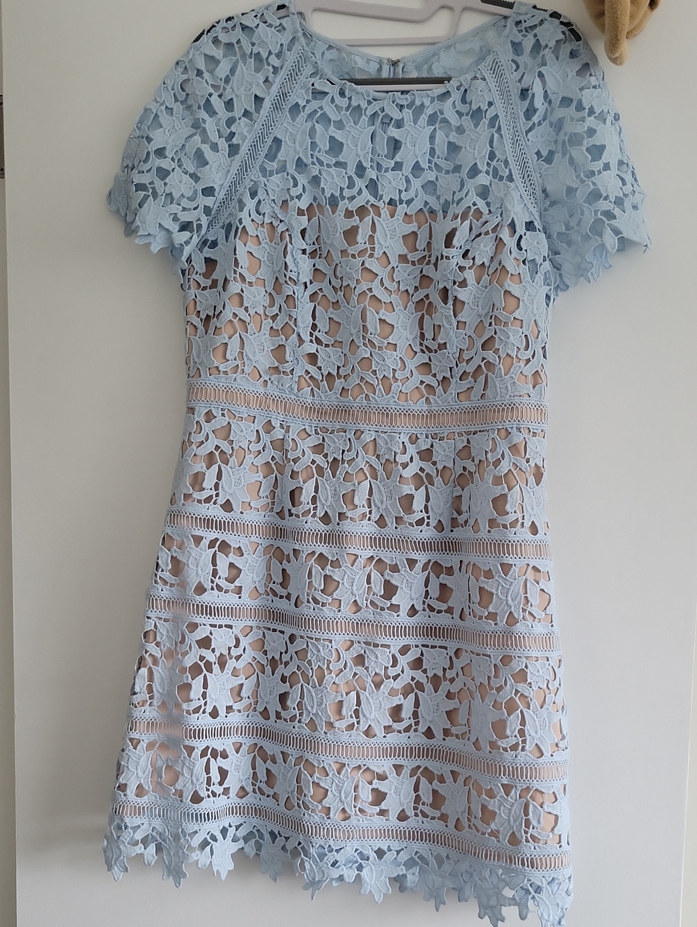 Eliza J Pale Blue Lace & Nude Slip Detail Dress